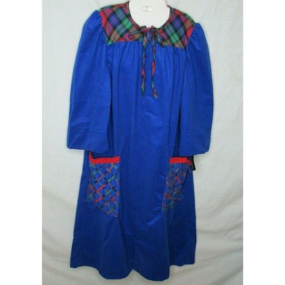 Models Coat Robe House Coat Duster Blue Plaid Accents Full Zip New Tag Size L - Picture 1 of 9